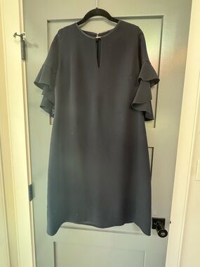 Navy ruffle sleeve shift dress